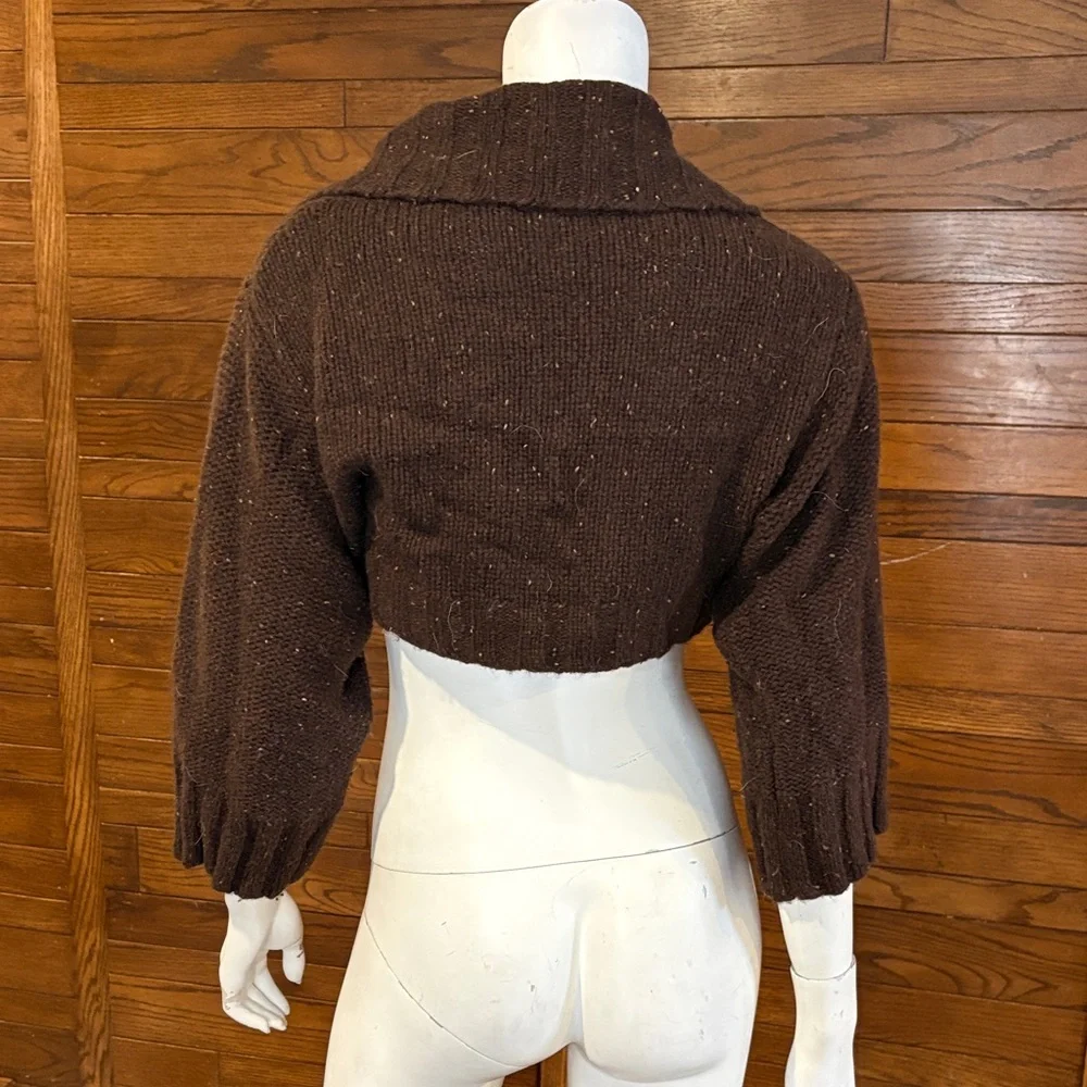 Kenar Chocolate Brown Cropped Sweater with Buttons - Picture 5 of 7